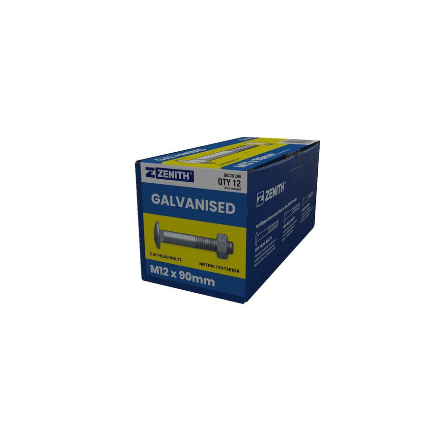 Zenith M12 x 90mm Hot Dip Galvanised Cup Head Bolts And Nuts 12 Pack - SuperSaverAU - view 1