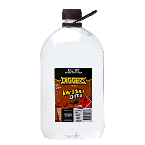 DIGGERS 4L Low Odour Turpentine Clear Solvent for Thinning Oil-Based Paints
