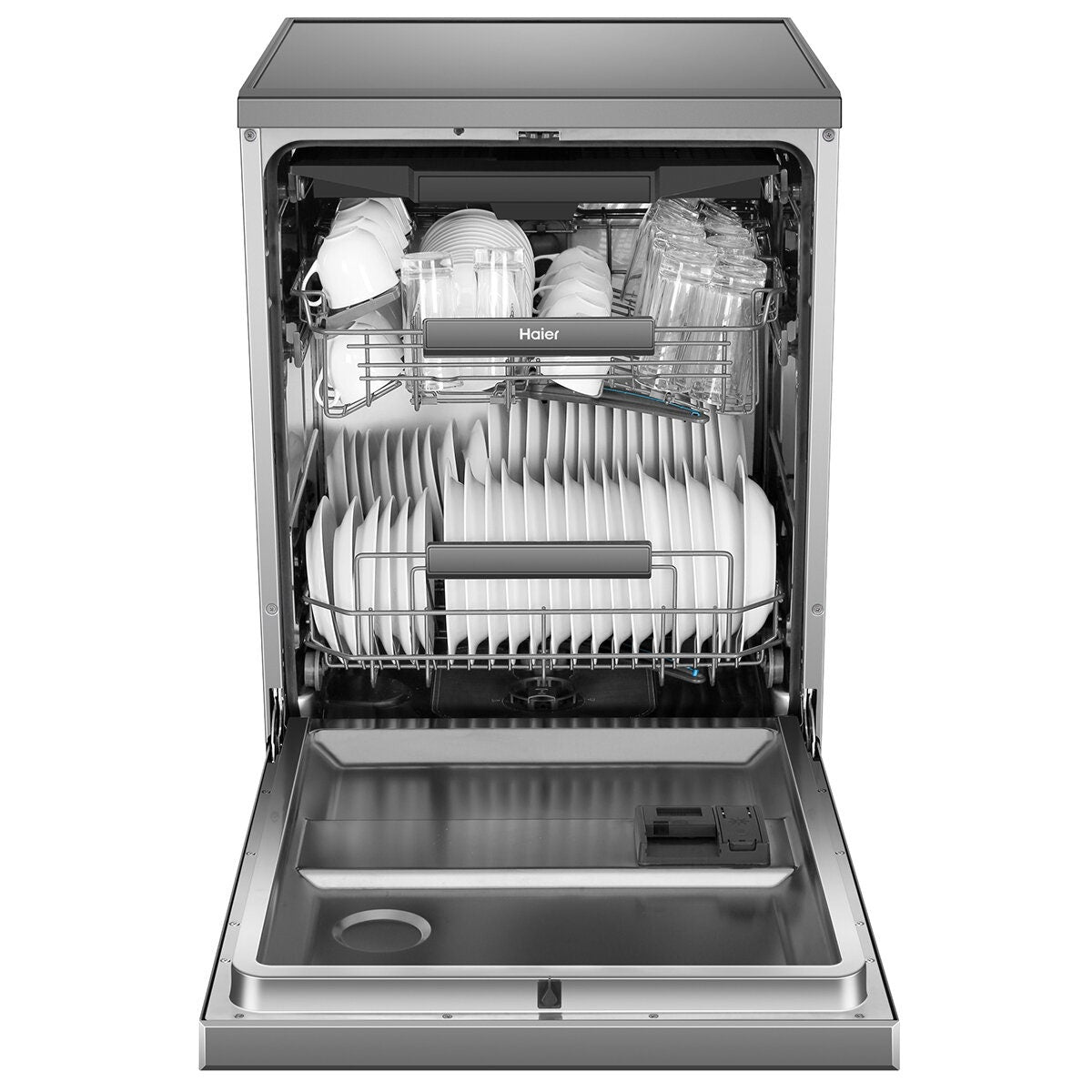 Haier 60cm Freestanding Dishwasher with Steam - 15 Place Settings - Satina - Auto Door Opening - HDW15F3S1