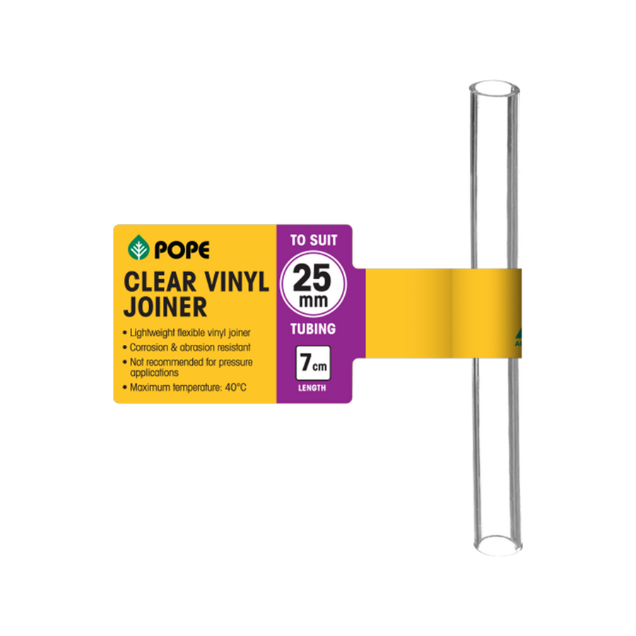 Pope 25mm x 7cm Clear Vinyl Tubing Joiner - PVC Connector for Indoor & Outdoor Hose