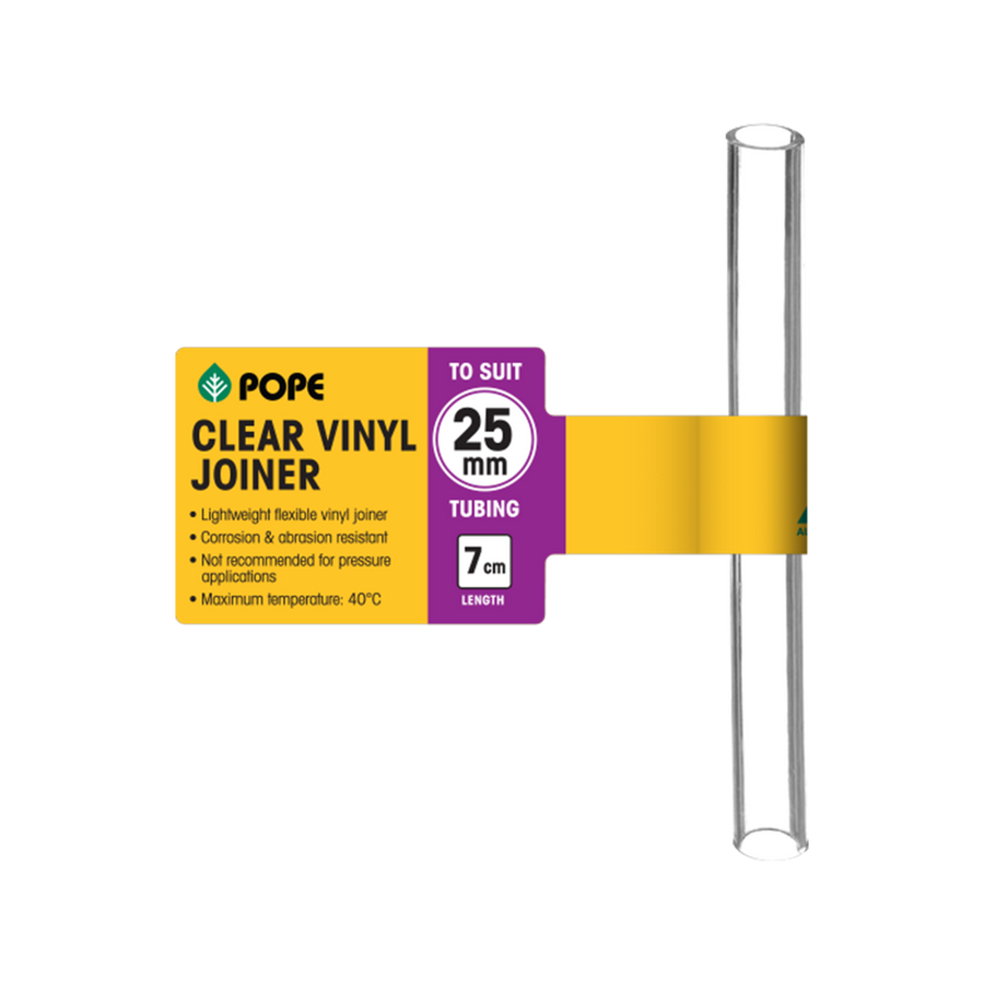 Pope Clear Vinyl Tubing Joiner - 25mm x 7cm - Lightweight - Flexible - Clear - SuperSaverAU - view 1