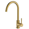 Abey Lucia lead-free gooseneck kitchen mixer tap - knurled handle, brushed brass - 3K4-KBB-LF