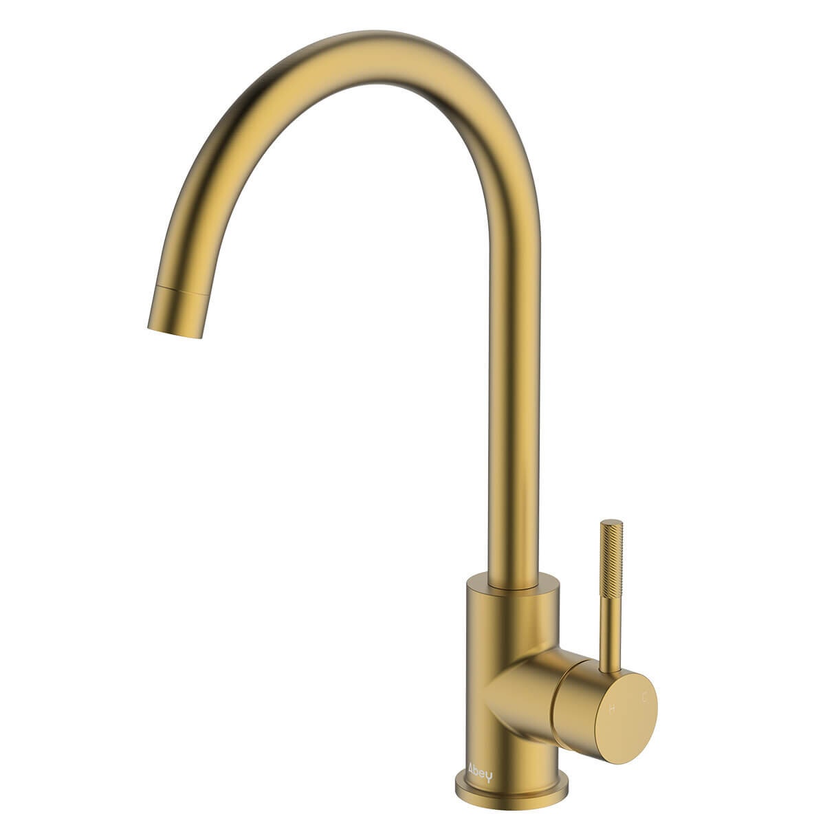 Abey Lucia lead-free gooseneck kitchen mixer tap - knurled handle, brushed brass - 3K4-KBB-LF
