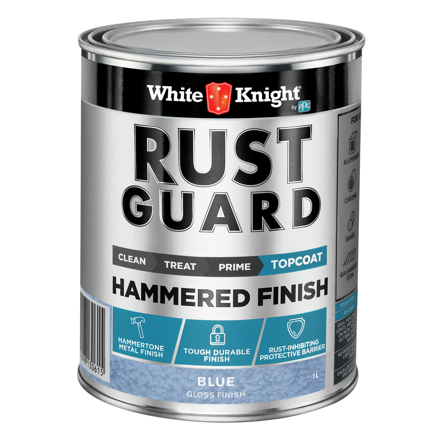 White Knight Rust Guard Blue Gloss Hammered Finish Metal Paint 1L