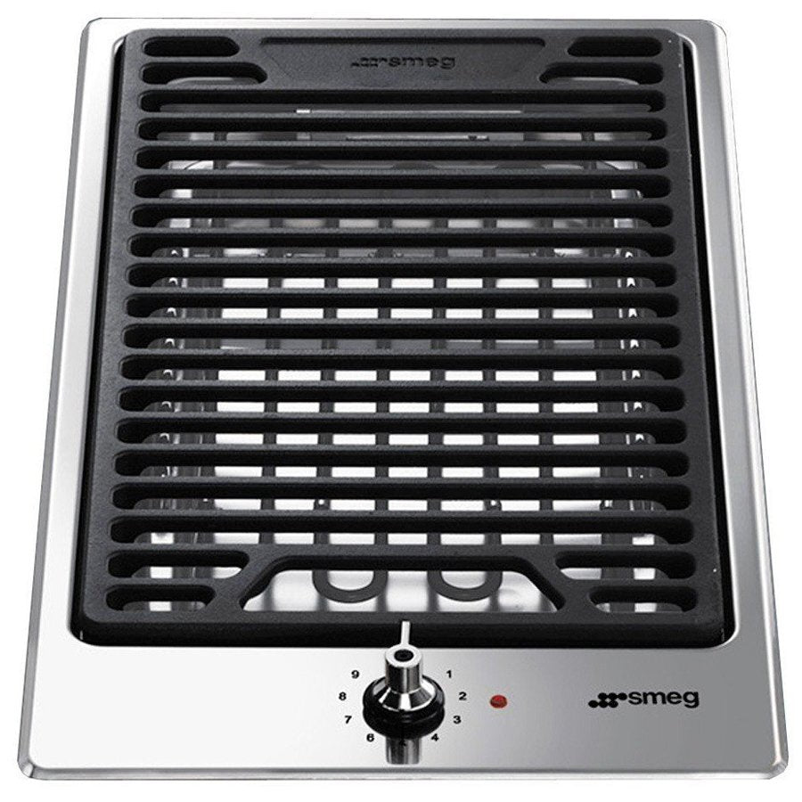 Smeg 30cm Electric Griddle Cooktop - Cast Iron Trivets, 9 Power Levels, Satin Stainless Steel - PGF30B