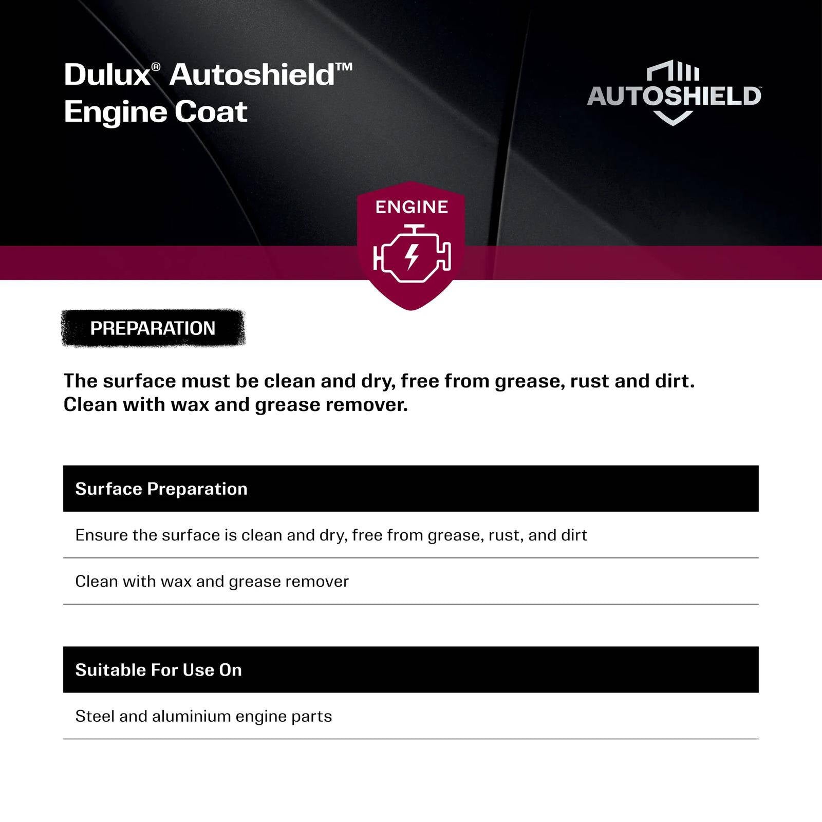 Dulux Autoshield 340g Black Gloss Engine Coat Spray Paint, Heat-Resistant Gloss Black Finish