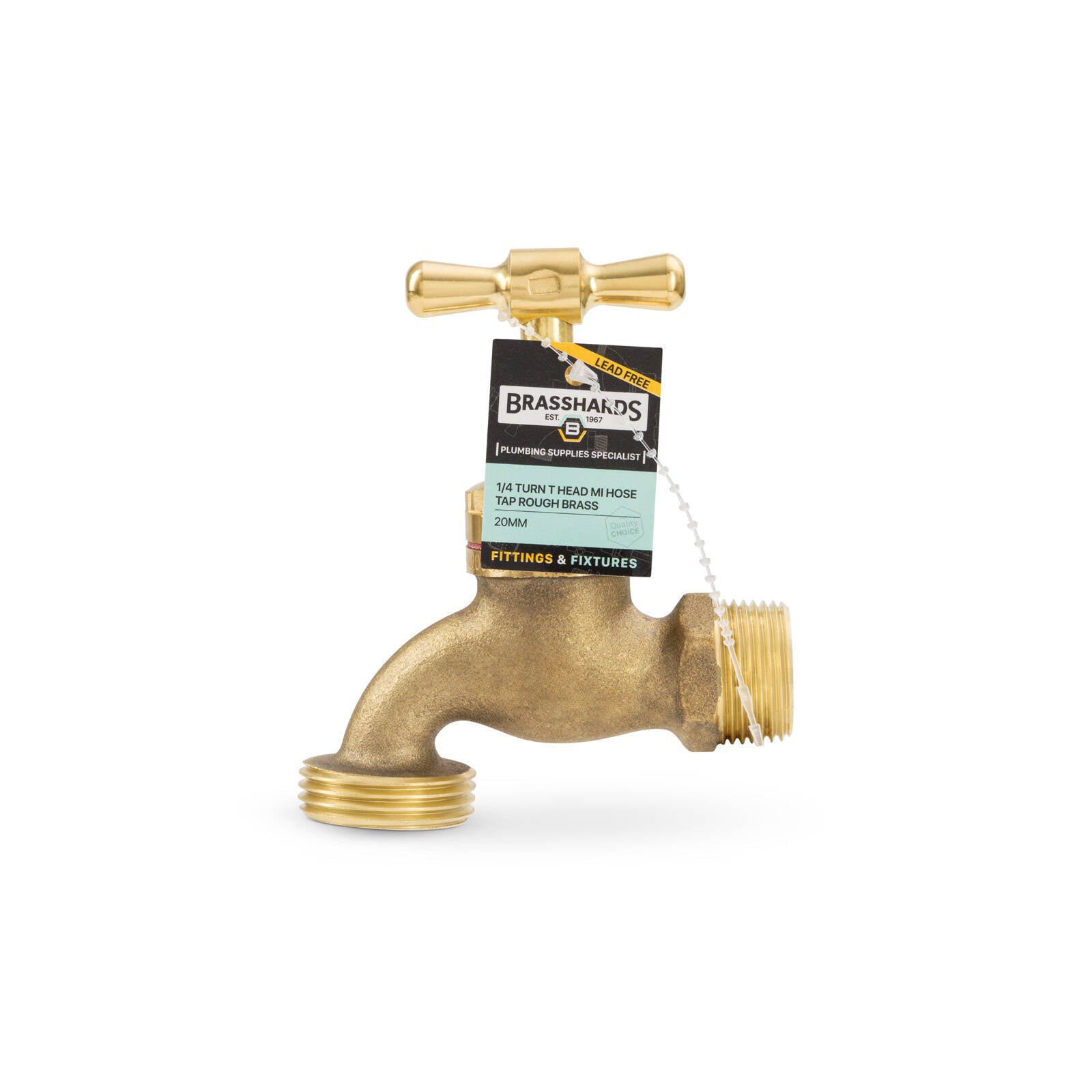 Brasshards 1/4 Turn T-Head MI Hose Tap 20mm Rough Brass Lead Free