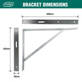 Carinya 600 x 450mm Galvanised Heavy Duty Straight Stay Bracket, 150kg Capacity