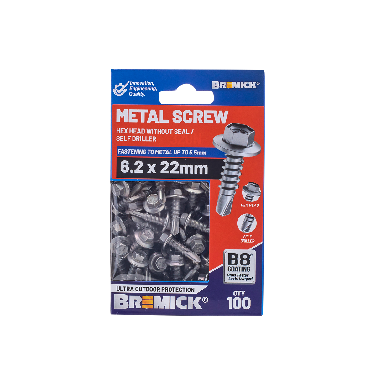 Bremick Metal Hex Screw 6.2 x 22mm - Box of 100 - Self-Drilling - Corrosion Resistant - SuperSaverAU - view 2