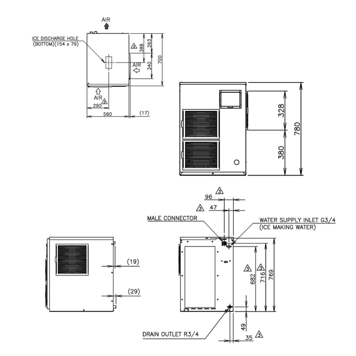 Hoshizaki Nugget Ice Maker - Up to 380kg Per Day - Stainless Steel and ABS Finish - FM-480AKE-HCN-SB