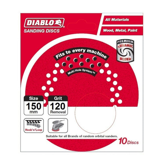 Diablo 150mm 120 Grit Sanding Disc 10 Pack Coated Abrasive Durable