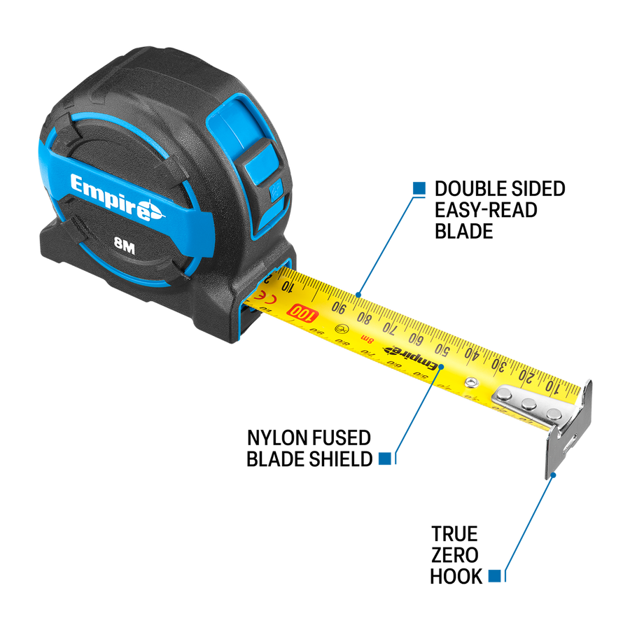 Empire 8m Tape Measure with Dual-Side Markings