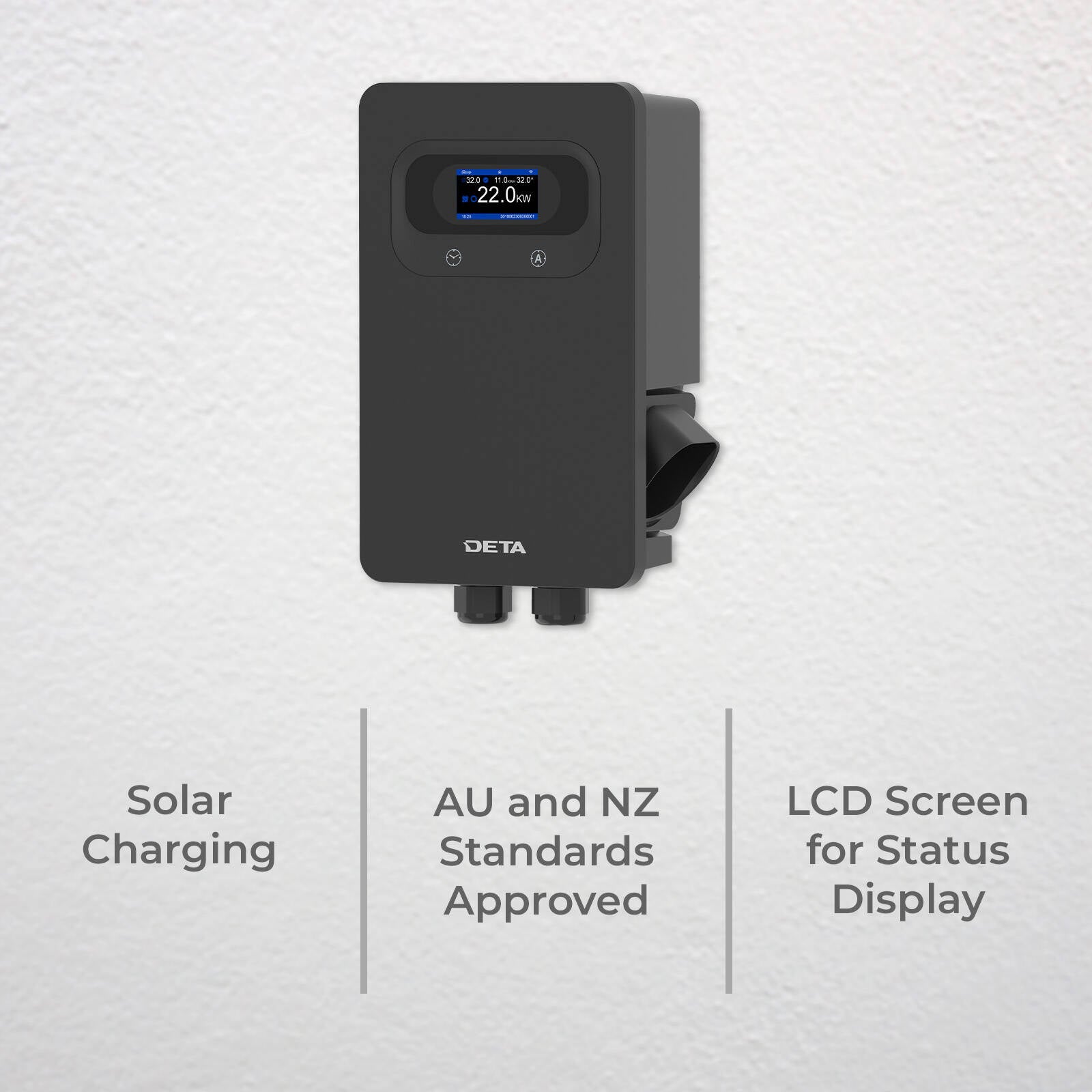 DETA 7/22kW Wall Mount Grid Smart EV Charger with 5m Cable EV200D-HA - Black