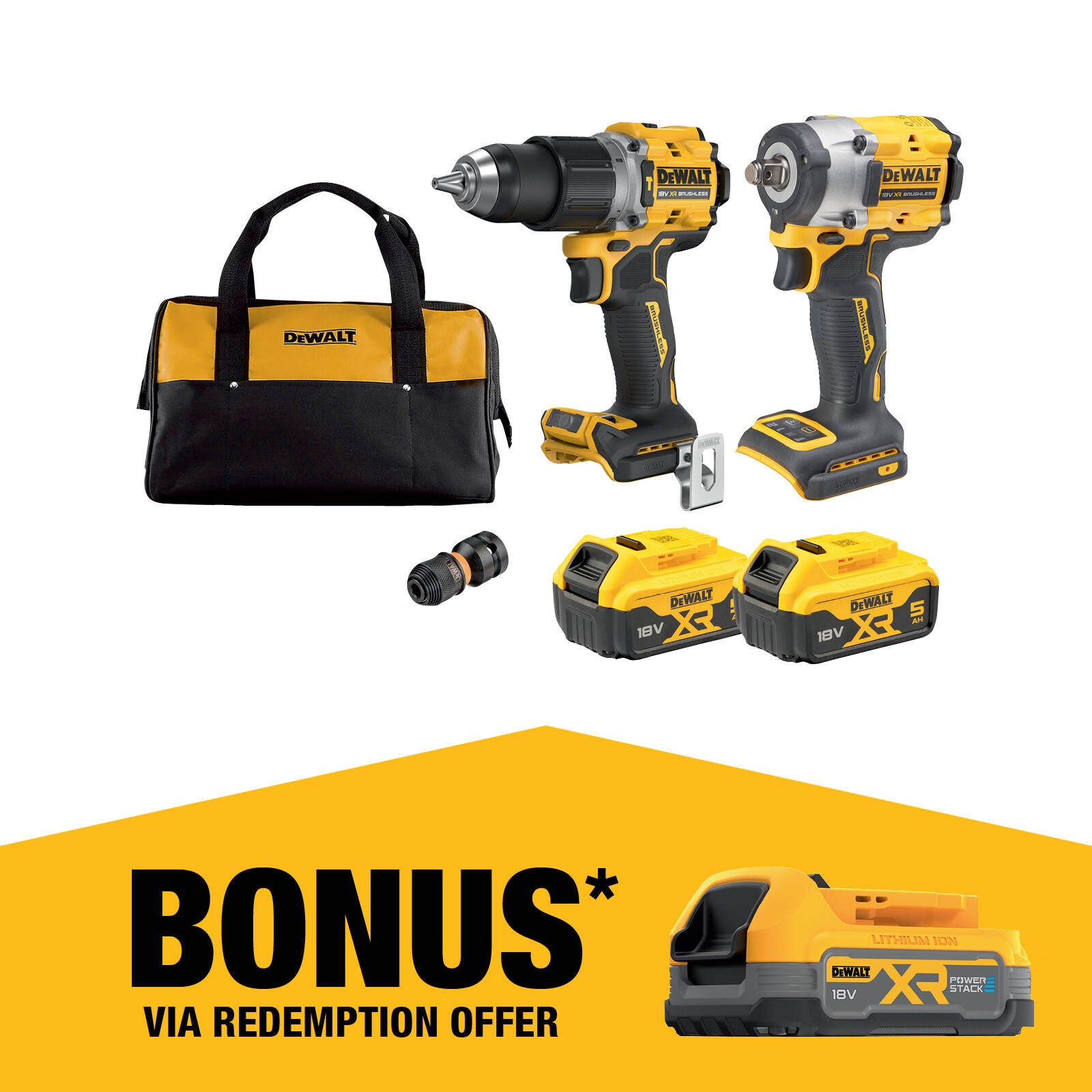 DeWALT 18V XR 5.0Ah Li-ion Brushless 2 Piece Combo Kit DCZ294P2-XE with Charger & Batteries