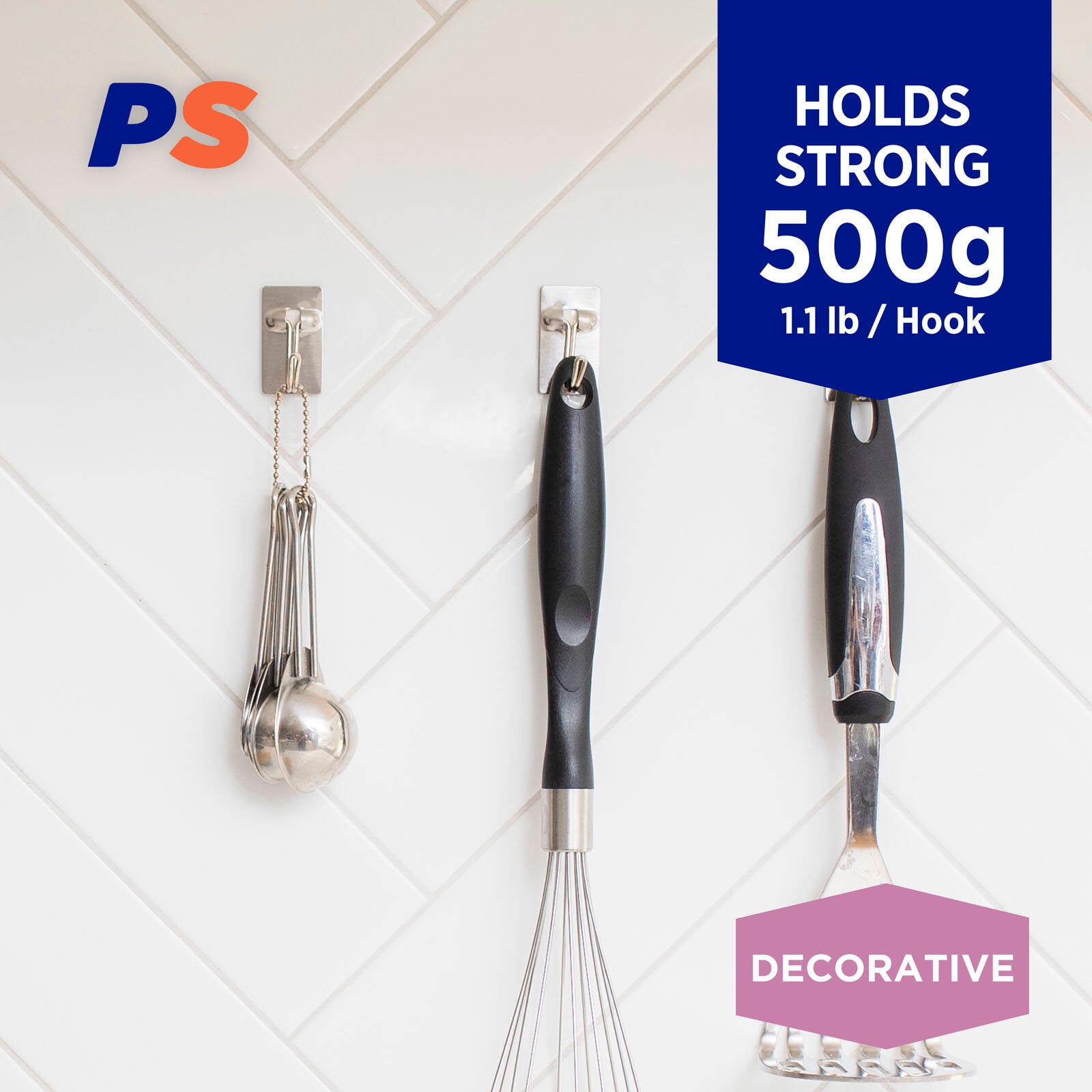 Permastik Small Stainless Steel Kitchen Hooks - 6 Pack
