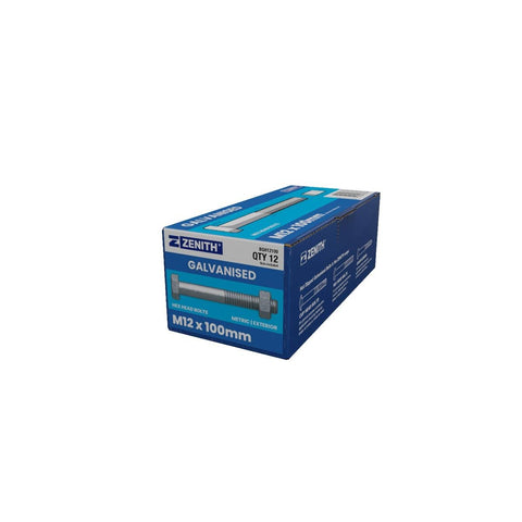 Zenith Hot Dip Galvanised Hex Head Bolts M12 x 100mm 12 Pack - SuperSaverAU - view 1