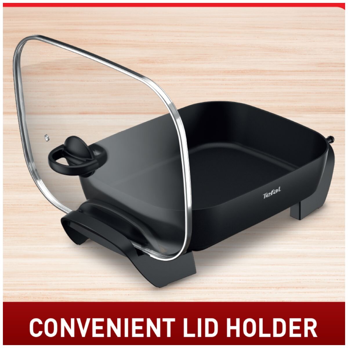 Tefal Easy Banquet 7L Electric Frypan - 2200W, Non-Stick, Integrated Lid Holder, Black - KC6018