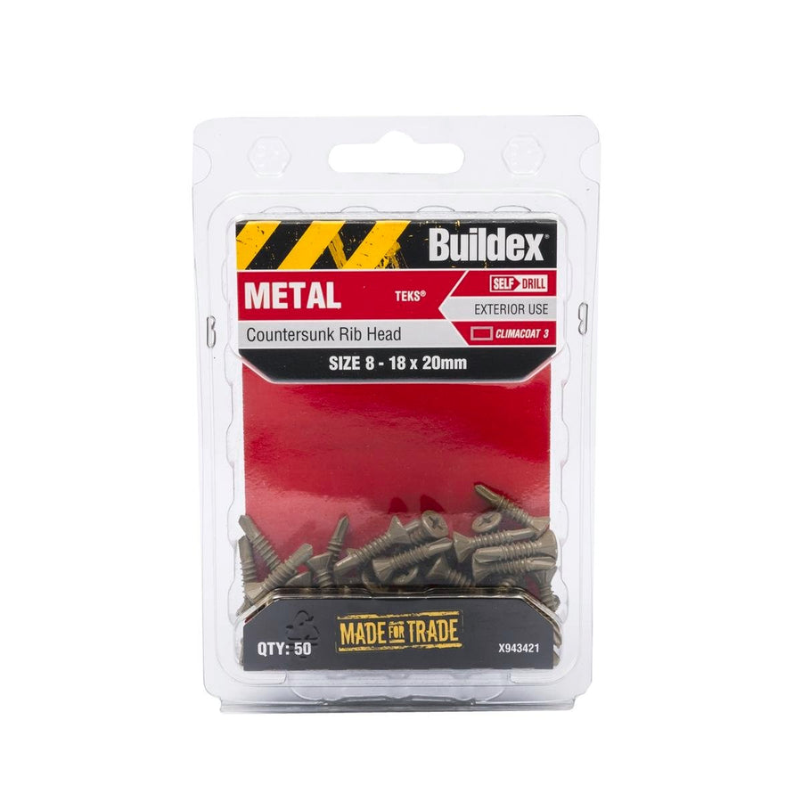 Buildex Metal Tek Screws 8 18x20mm Climacoat 50 Pack High Corrosion Resistance - SuperSaverAU - view 1