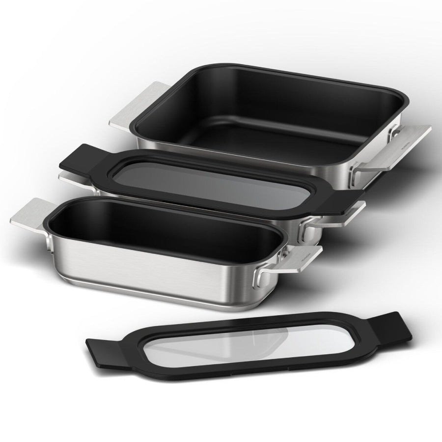 Bosch Pro Induction Flex Pan Set - Medium and Two Small Pans with Glass Lids, Stackable - HEZ9FF030