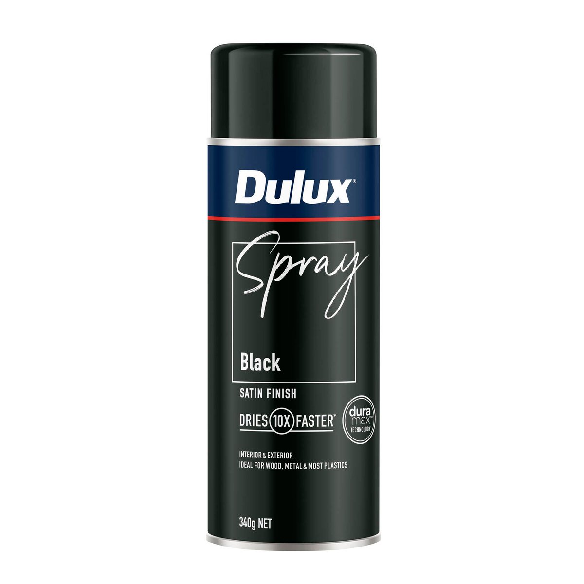 Dulux 340g Black Satin Spray Paint - 0.34L - Fast Drying - Self Priming - SuperSaverAU - view 1