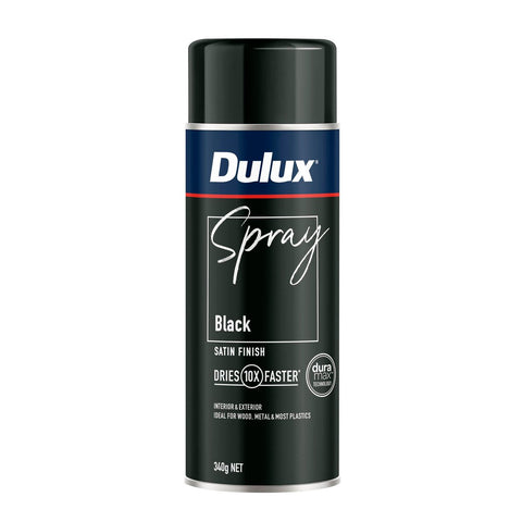 Dulux 340g Black Satin Spray Paint - 0.34L - Fast Drying - Self Priming - SuperSaverAU - view 1