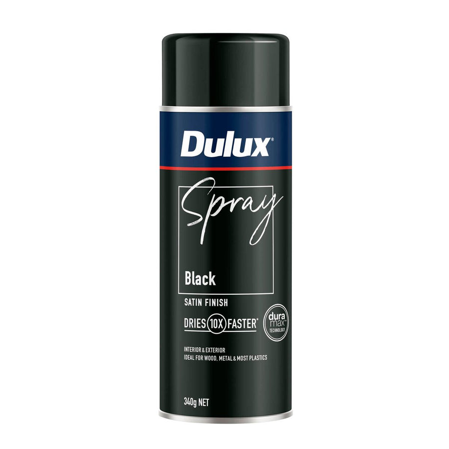 Dulux 340g Black Satin Spray Paint - 0.34L - Fast Drying - Self Priming - SuperSaverAU - view 1