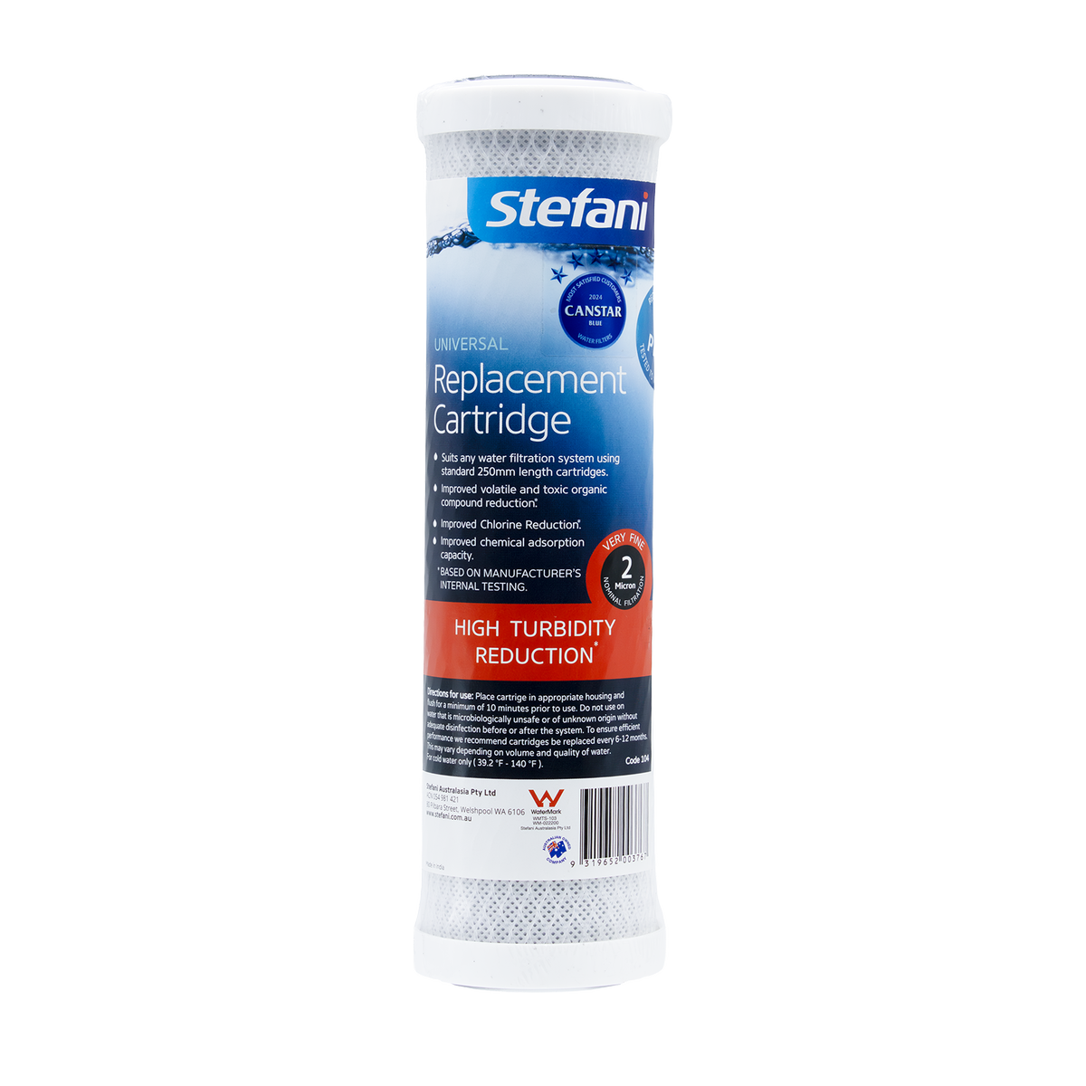 Stefani Replacement Cartridge - 250mm - Carbon Filter - Chlorine Reduction - SuperSaverAU - view 1