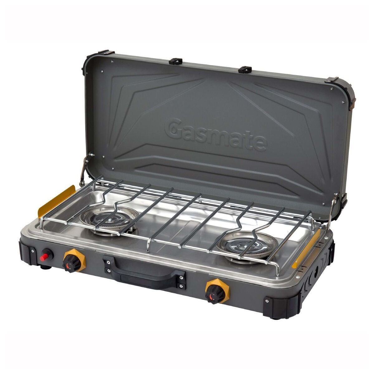 Gasmate Turbo 2 Burner Portable Stove BBQ - Folding Design, Piezo Ignition, Grey - CS2095