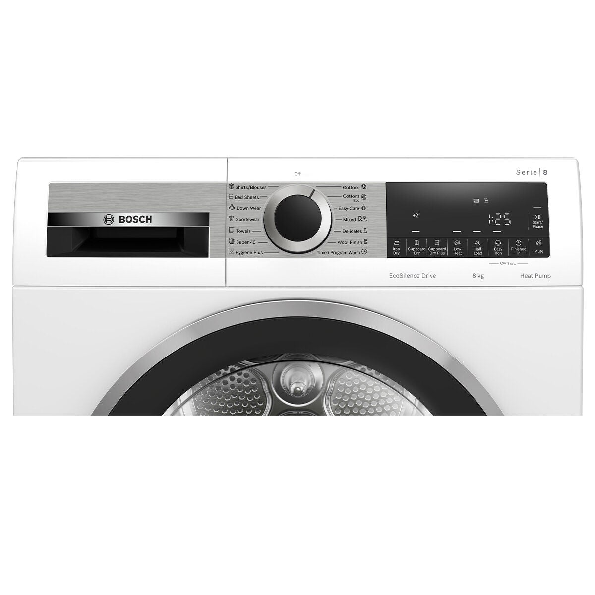 Bosch Series 8 8kg Heat Pump Dryer - 9 Star Energy Rating, Touch Controls, Drum Light - WQG235D8AU