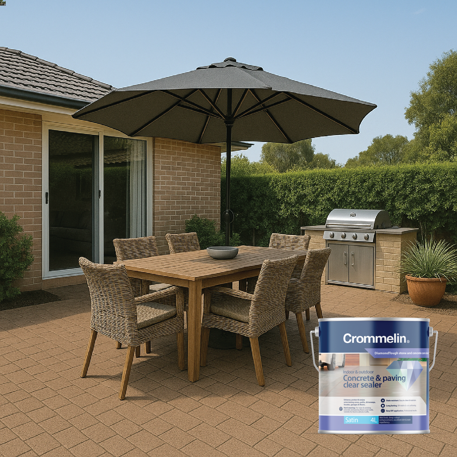 Crommelin 4L Clear Satin DiamondTough Concrete & Paving Sealer, Solvent Based