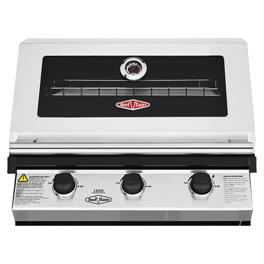 Beefeater 1200 Series 3 Burner Built-In LPG BBQ - Stainless Steel - Viewing Window Hood - BBG1230SB