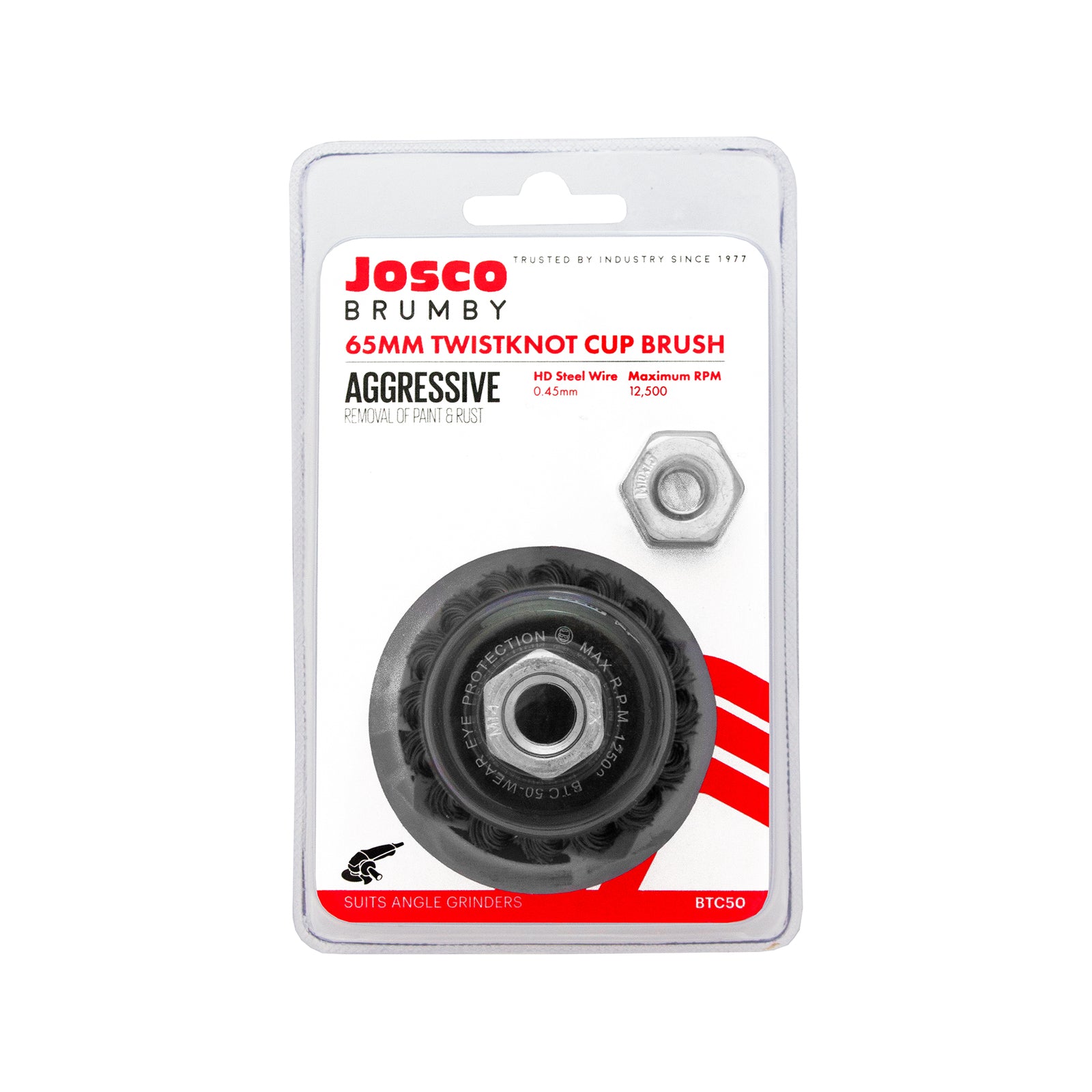 Josco 65mm Twist Knot Steel Wire Cup Brush for Angle Grinders