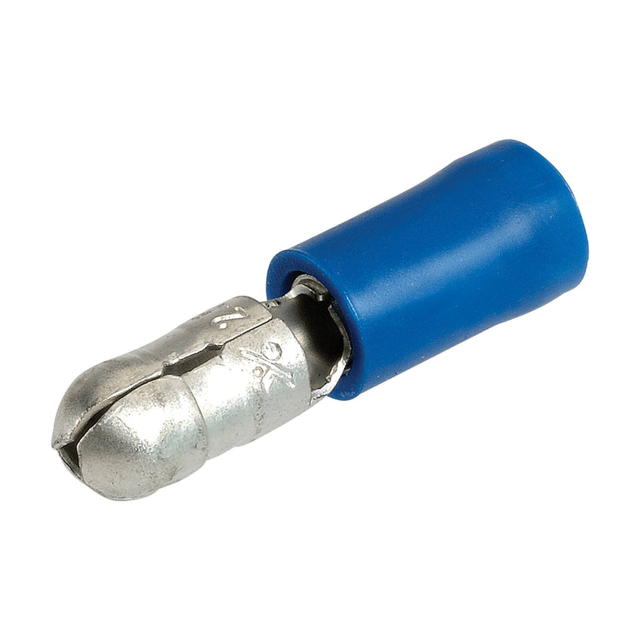Narva Blue Double Crimped Flared Vinyl Insulated Male Bullet Terminal 4mm / 5mm (3/16") - 14 Pack