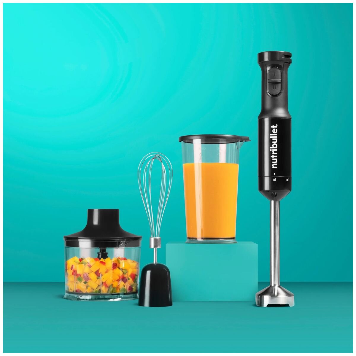 NutriBullet Immersion Blender Deluxe Set - 800W, Chopper and Whisk Attachments, 900ml Cup - NBI07110