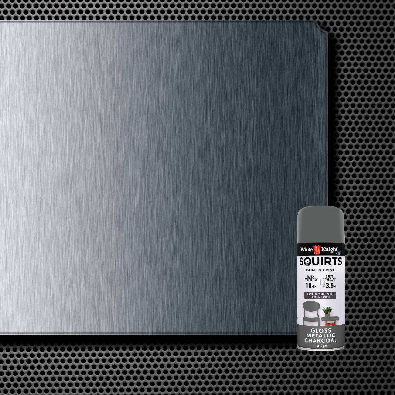 White Knight Squirts Metallic Charcoal Gloss Spray Paint 310g - Solvent-Based, UV Resistant