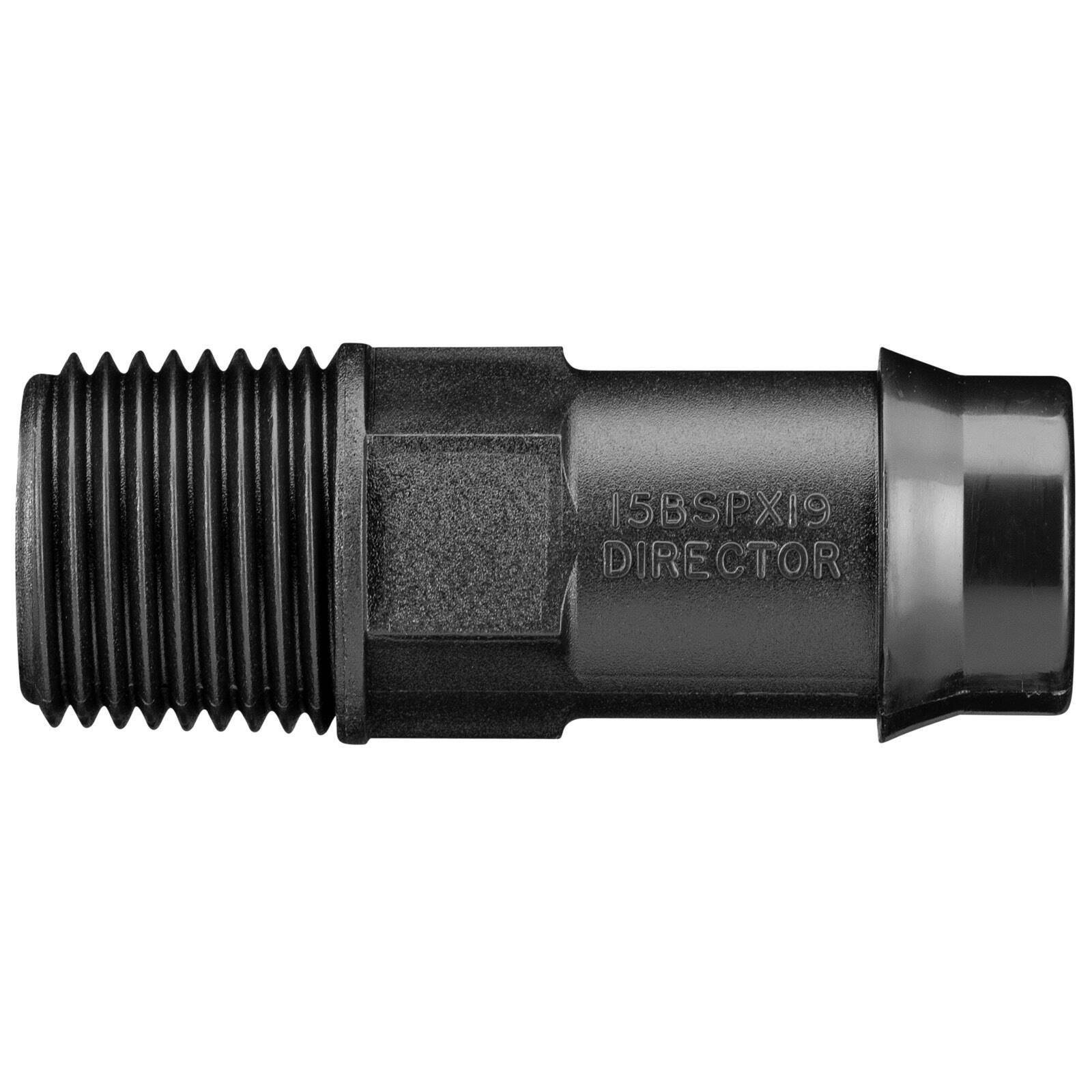 Pope 19mm Tail x 15mm BSP Male Director - Black Poly Irrigation Connector