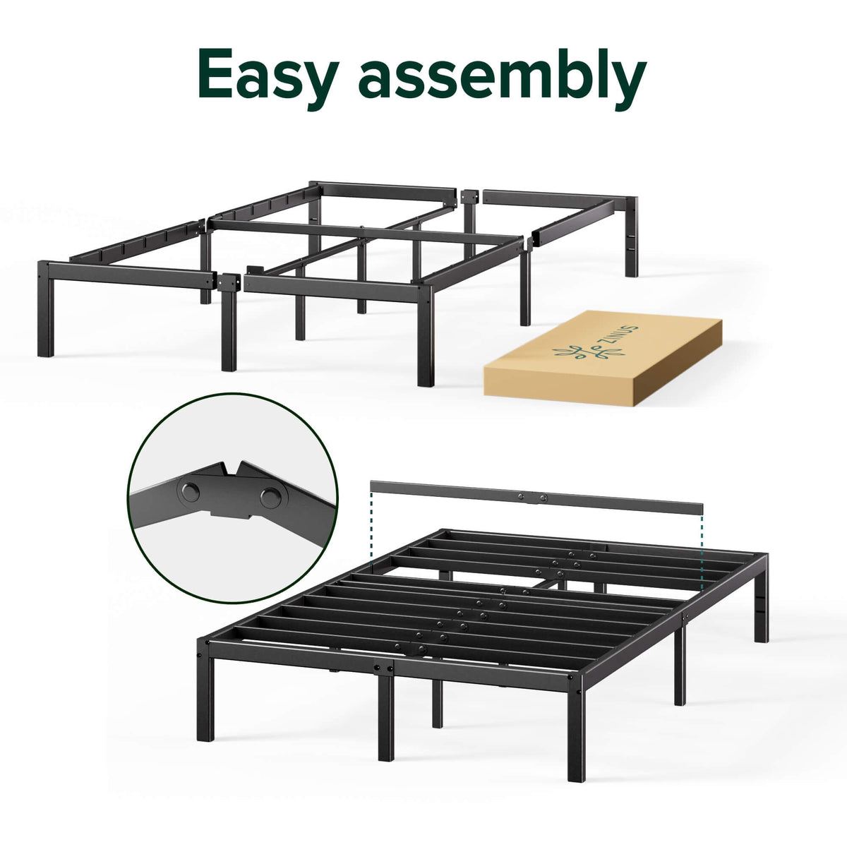 Zinus Double Metal Bed Frame - Black Steel Frame, 300kg Capacity, Tool-Free Assembly - AU-FBMMP1ZC-14D