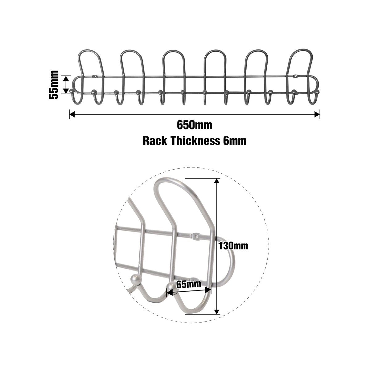 Adoored Decorative Hook Rack - 6 Hooks - Satin Chrome - Easy Installation - SuperSaverAU - view 4