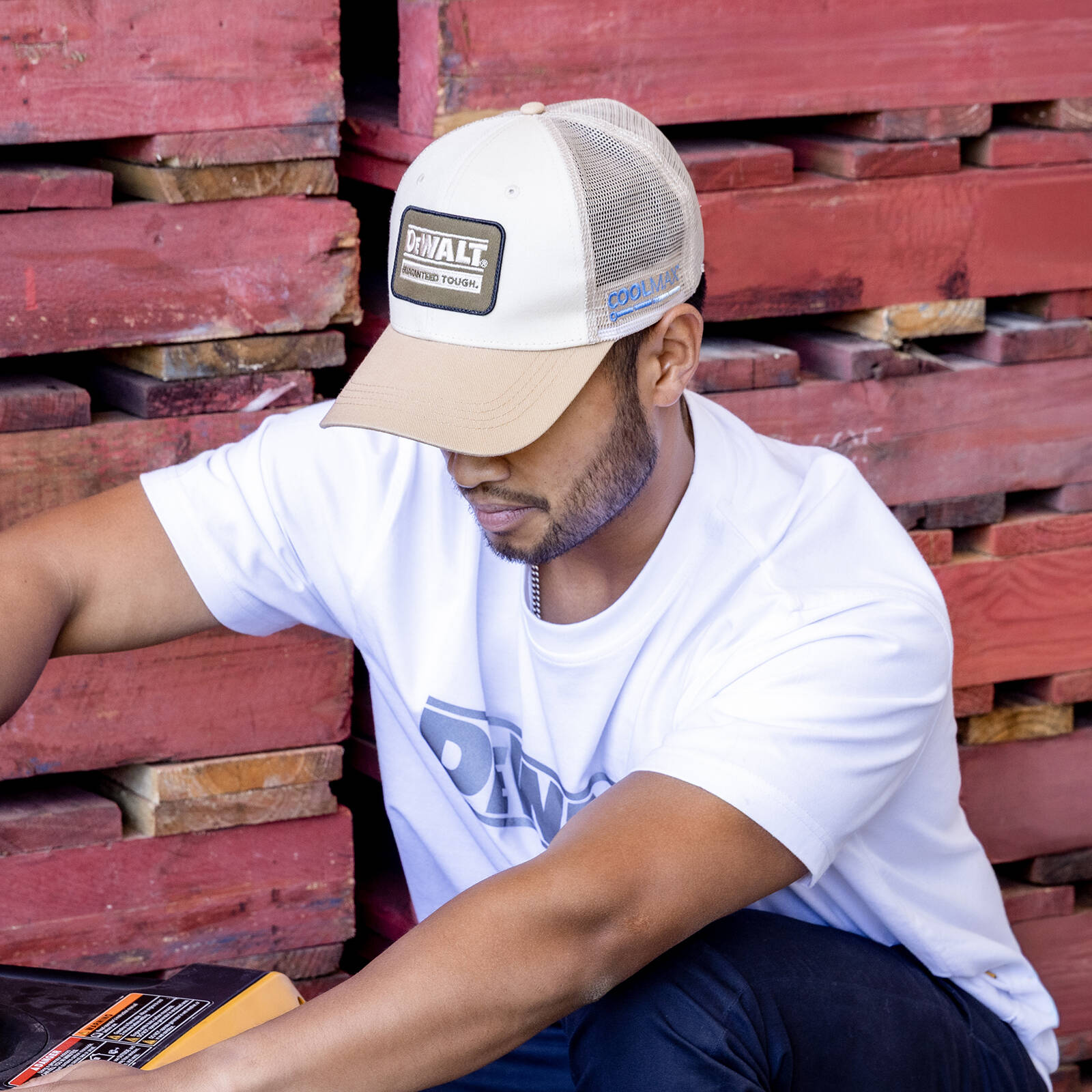 DEWALT Brown Oakdale Coolmax Trucker Hat - Acrylic Mesh, Adjustable