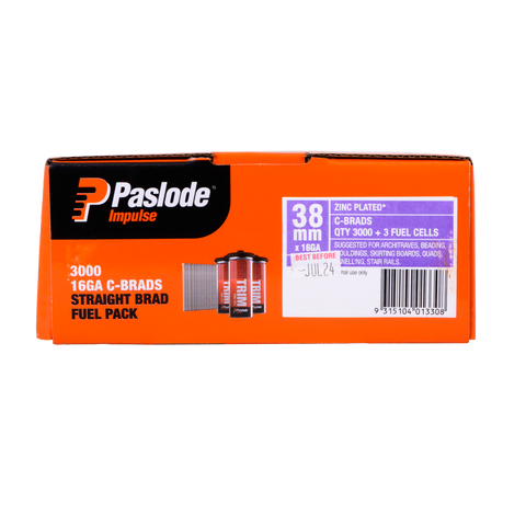 Paslode 38 x 1.6mm 16 Gauge Galvanised C38 Impulse Brads - 3000 Pack