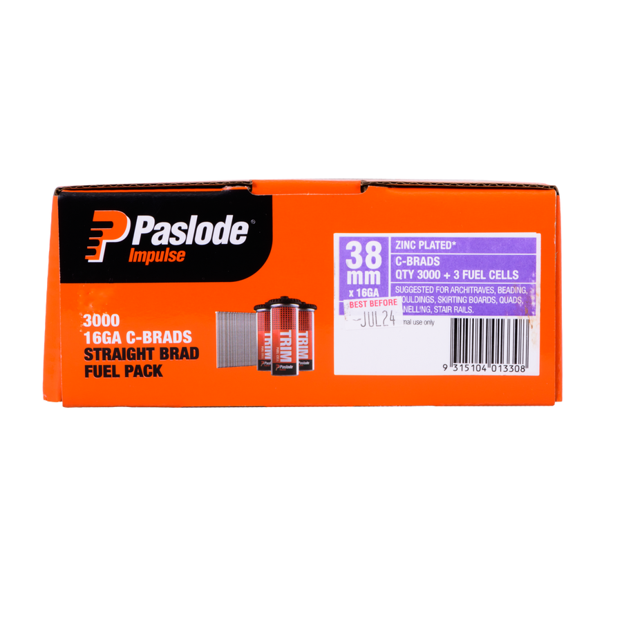 Paslode 38 x 1.6mm 16 Gauge Galvanised C38 Impulse Brads - 3000 Pack