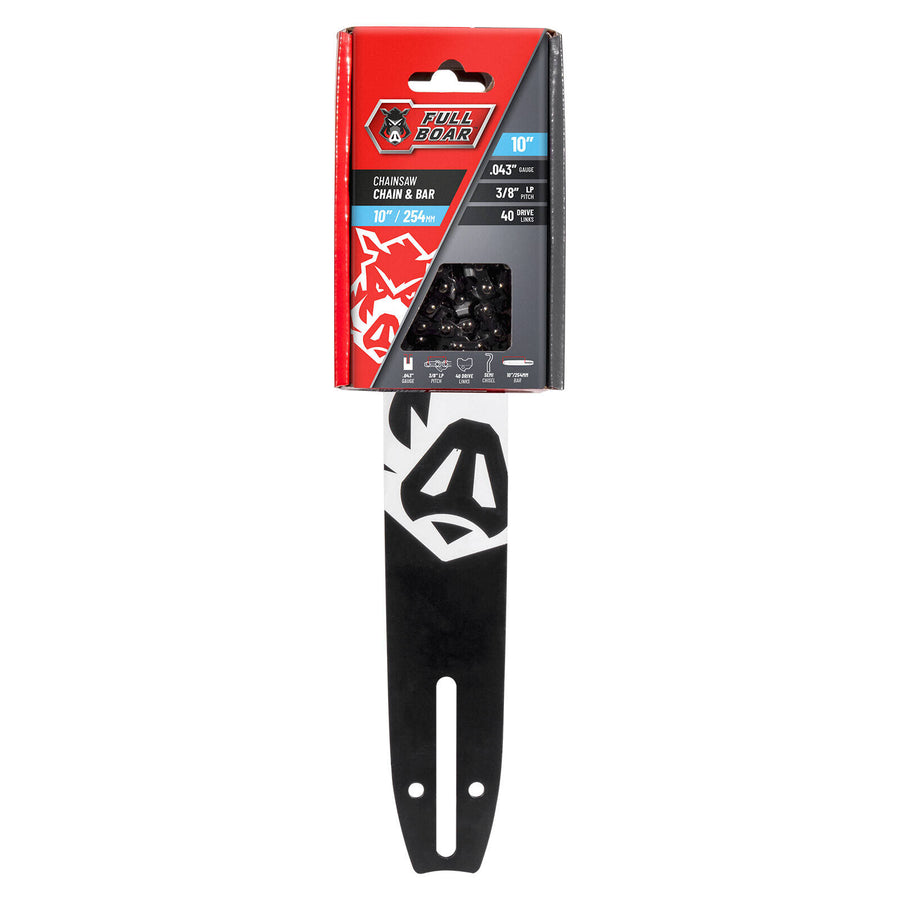 Full Boar 10" / 254mm Chainsaw Chain & Bar Set - 40 Drive Links, 9.53mm Pitch, 0.043 Gauge