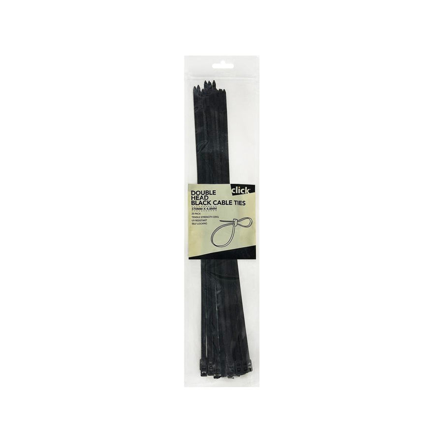 Click 370mm Black Double Headed Cable Tie 25 Pack - Durable Nylon - UV Resistant - SuperSaverAU - view 1