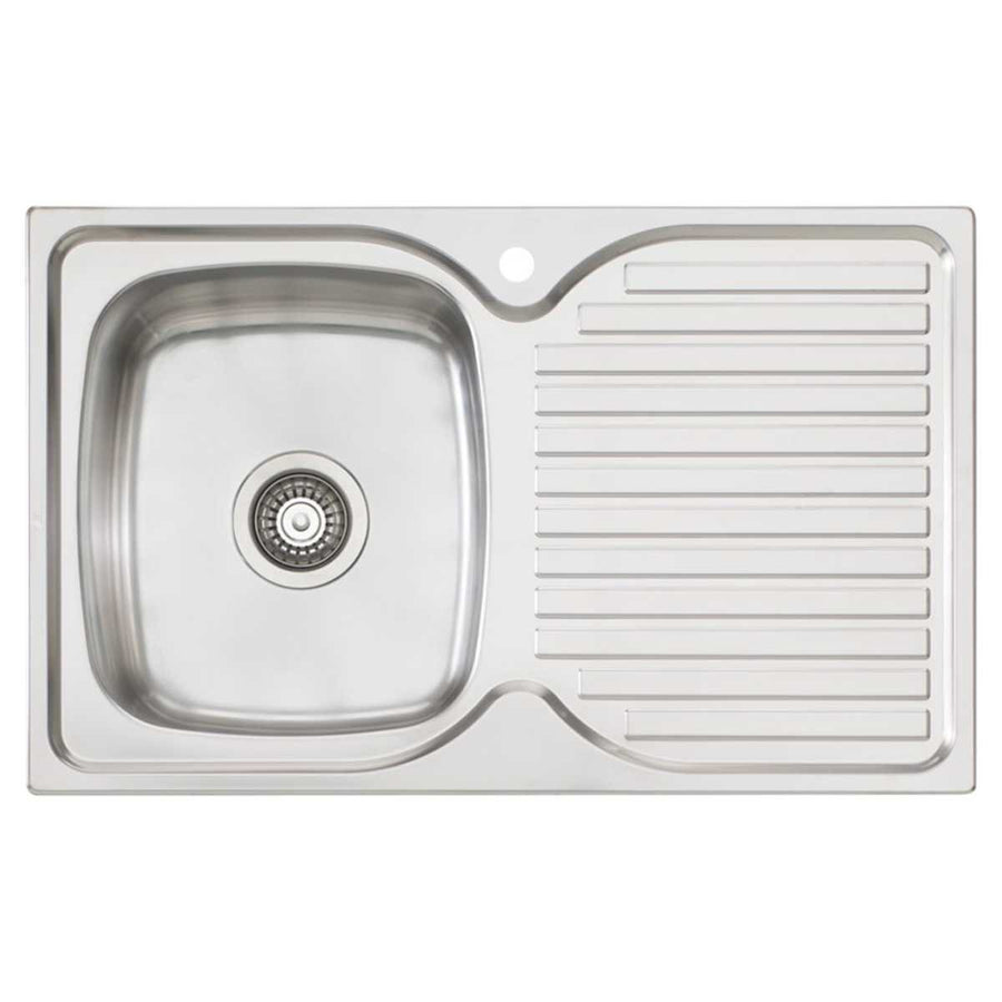 Oliveri Endeavour Single Bowl Topmount Sink - Right Hand Drainer, Polished Stainless Steel, 17L Bowl - EE21