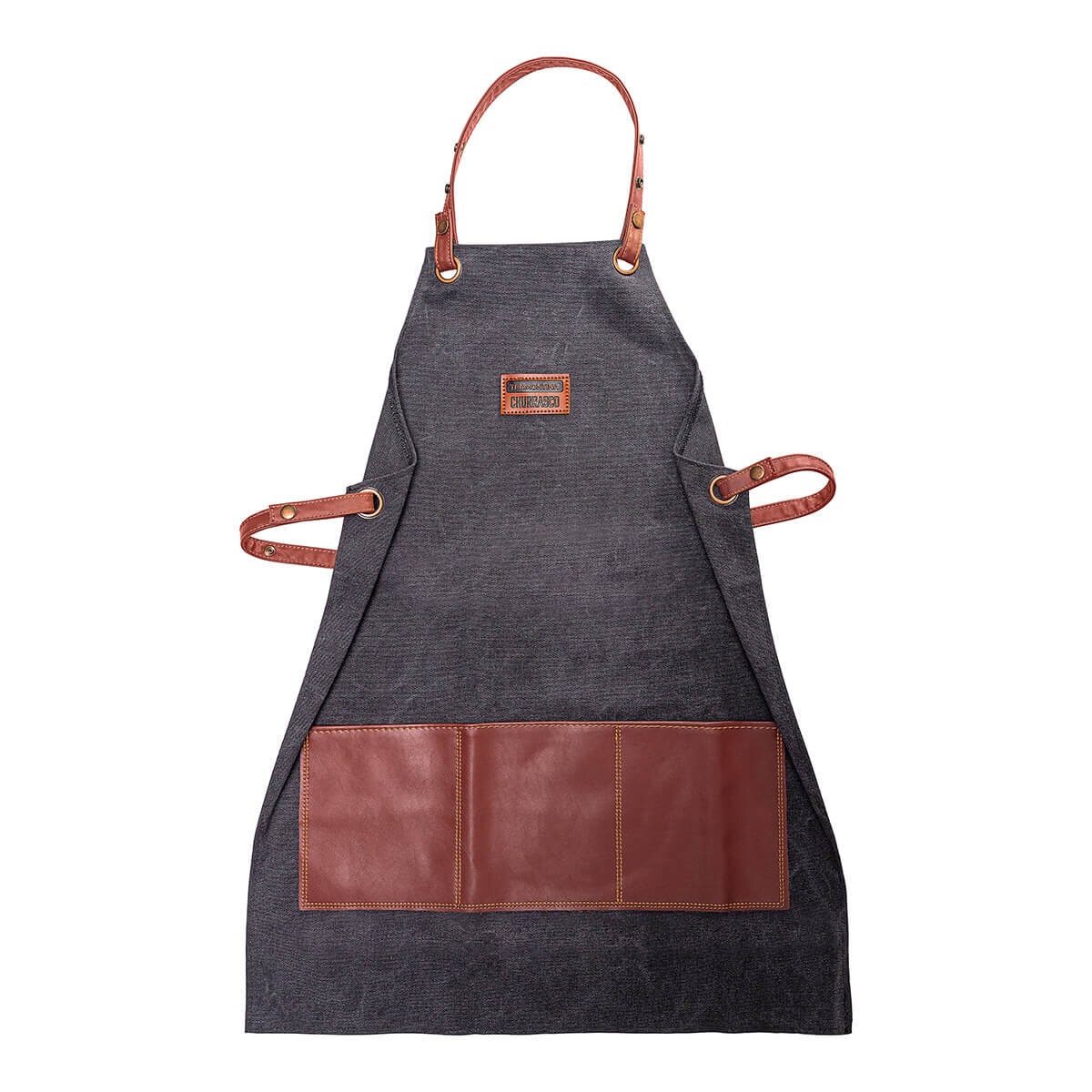 Tramontina Churrasco Denim BBQ Apron - Adjustable Straps and Belt - Faux Leather Pocket - 26571000