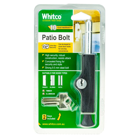 Whitco Patio Bolt - 21mm x 118mm - Black - Zinc - High Security - SuperSaverAU - view 1