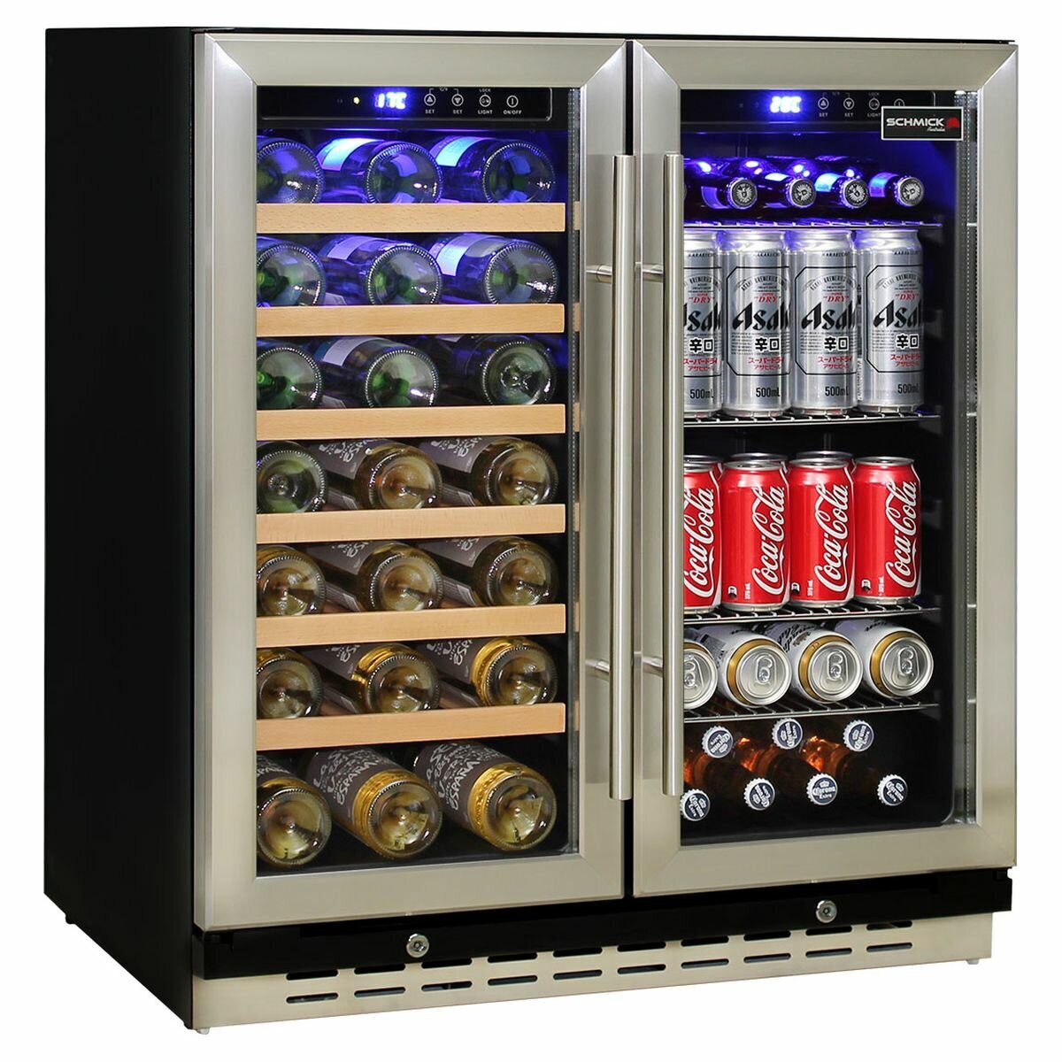 Schmick 165L Under Bench Dual Zone Bar Fridge - Stainless Steel, Double Glazed, Lockable - JC165