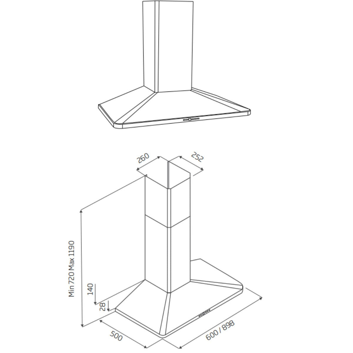 Schweigen 60cm Silent Canopy Rangehood with ISO-Drive ST Motor Pack - 900m³/h, 5 Speeds - WM2190-6STPAK
