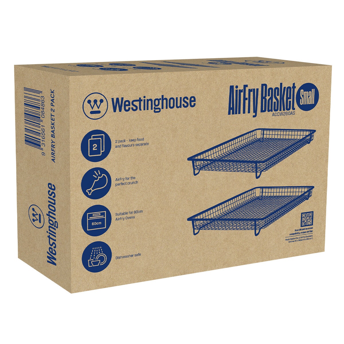 Westinghouse AirFry Basket Two Pack - Stainless Steel - For Selected 60cm AirFry Ovens - ACCW260AS