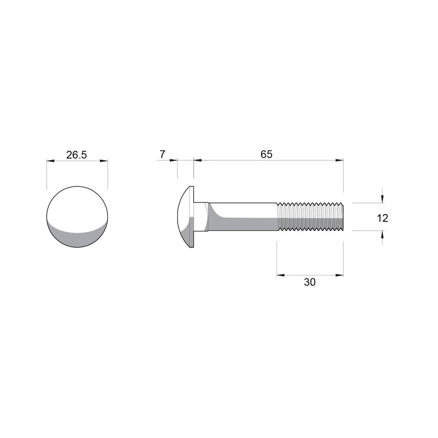 Zenith M12 x 65mm Hot Dip Galvanised Cup Head Bolt & Nut - 4.6 Grade Steel